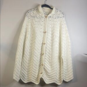 Cream Chevron Crochet Poncho Sweater One Size